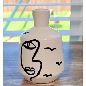 Bloomingville Norma Abstract Face‎ Stoneware 6" Vase Bud Black White Home Decor
